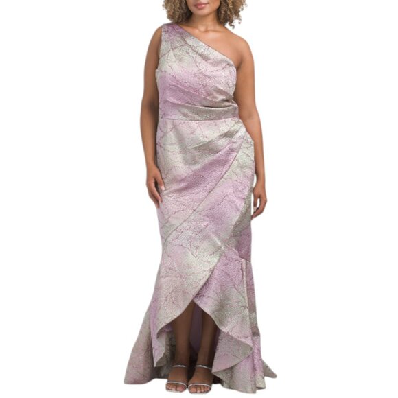 TERI JON Pink Multi Metallic Jacquard Printed Gown - Picture 1 of 2